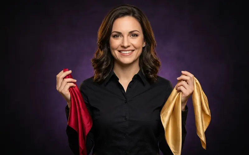 Elena Frost, guest instructor at CardCraft Academy, holding silk handkerchiefs