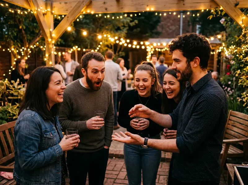 Magician performing for a small group of guests at a casual event